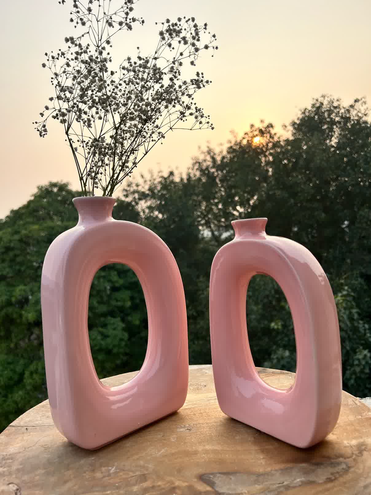 Modern Square hollow Vase Pink