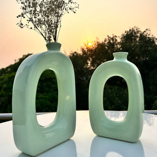 Modern Square hollow Vase Green