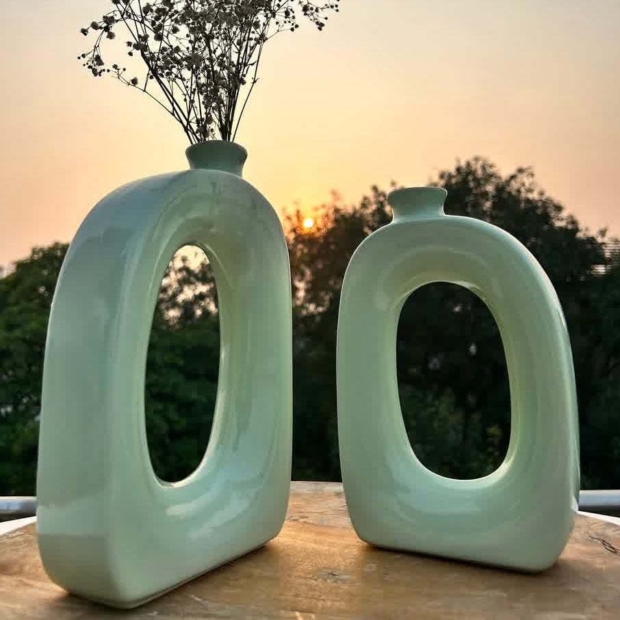 Modern Square hollow Vase Green