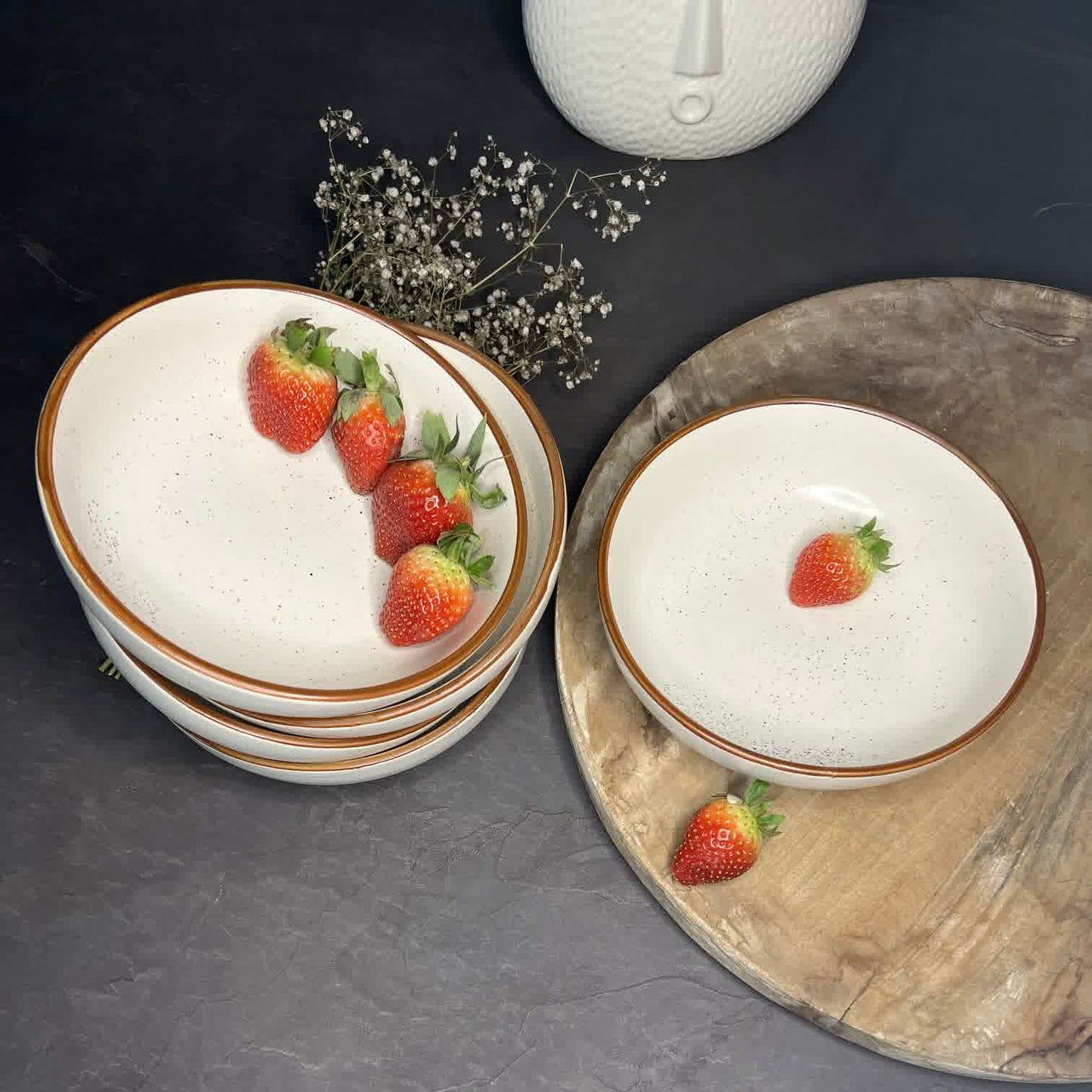 Meal Bowls White with Brown Border