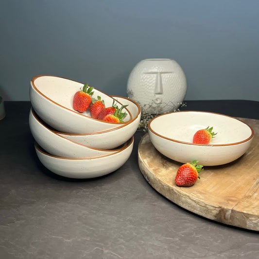 Meal Bowls White with Brown Border