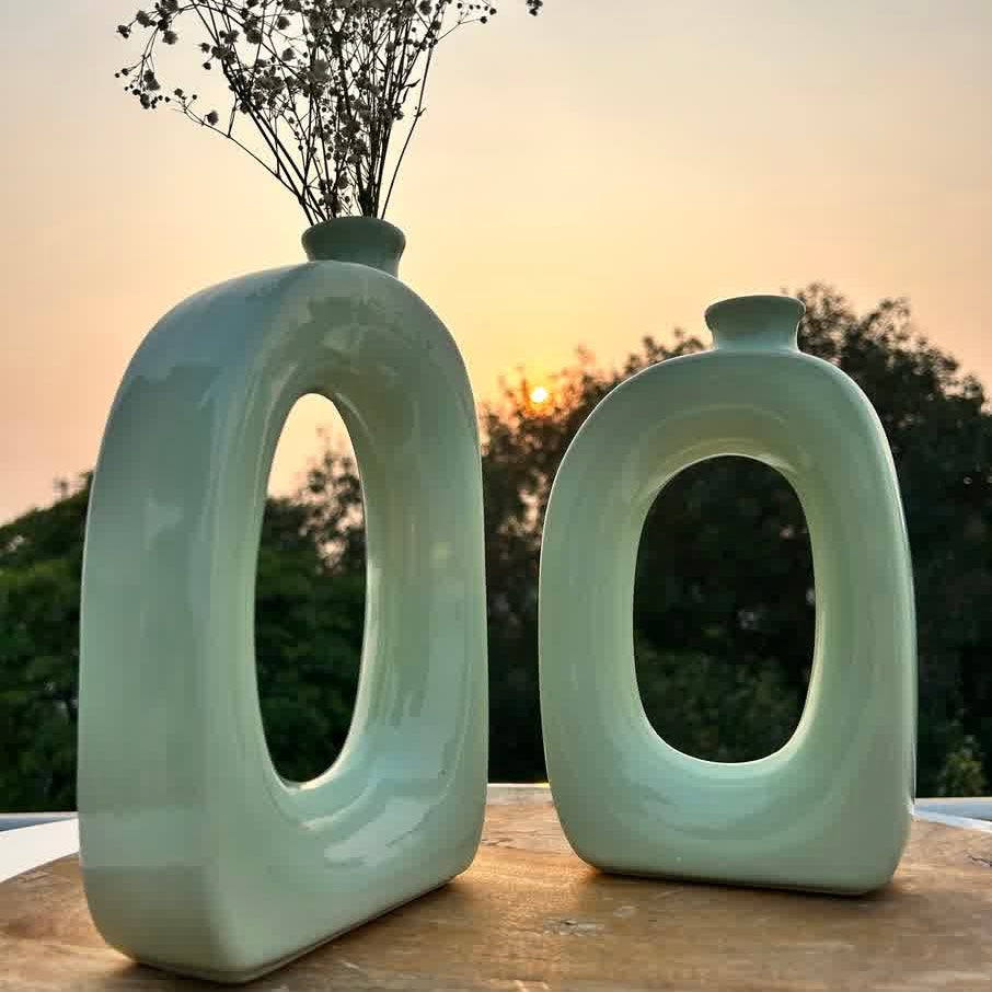 Modern Square hollow Vase Green