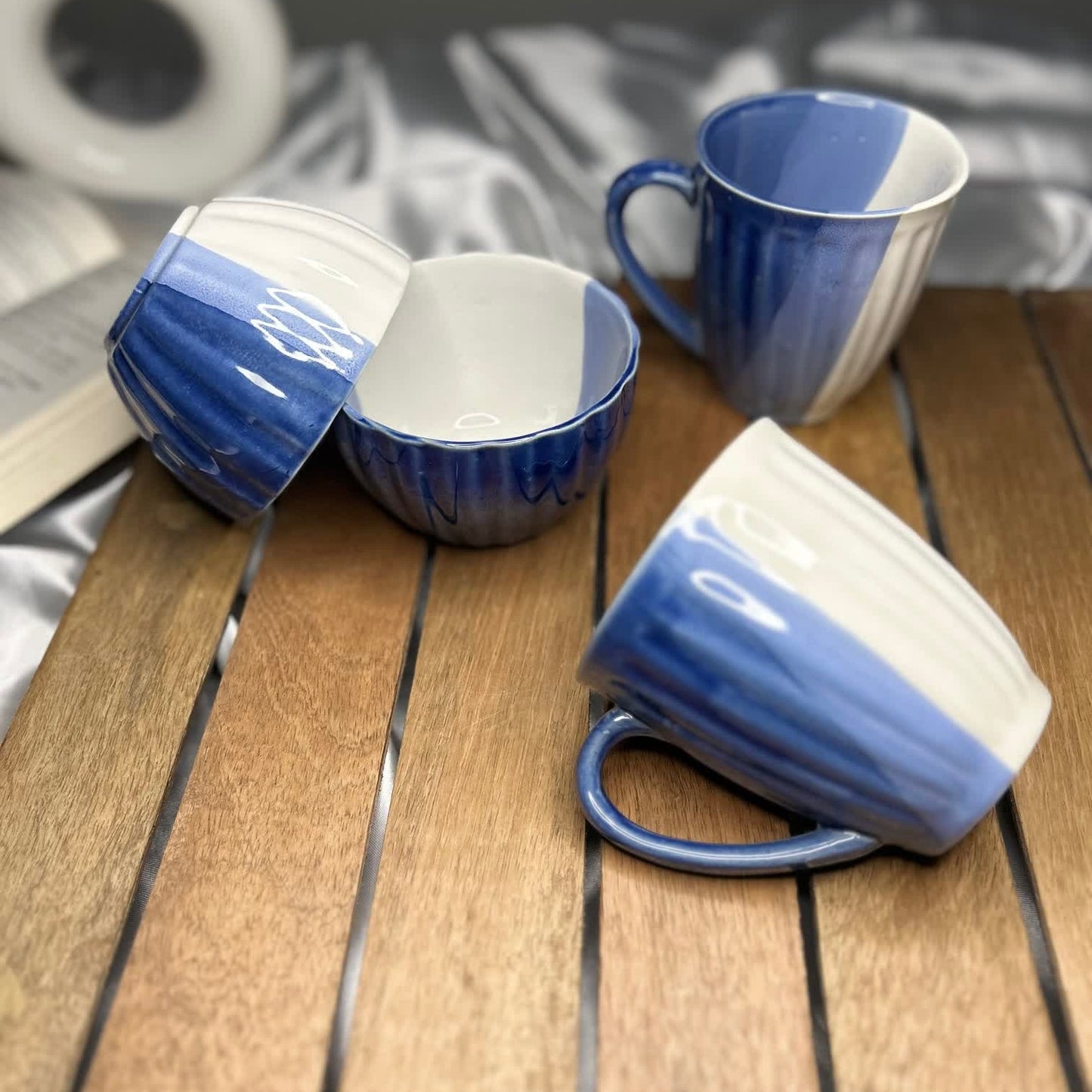 Half Blue Mugs & Bowls