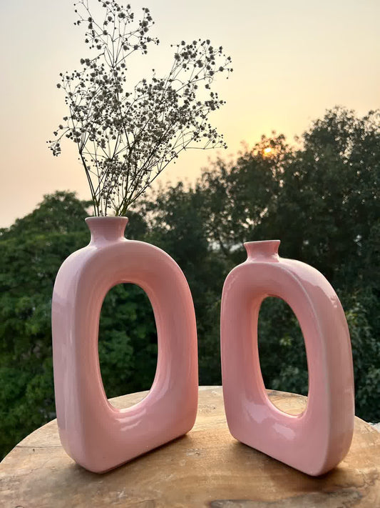 Modern Square hollow Vase Pink