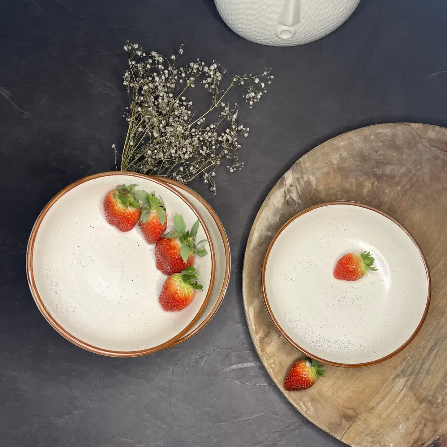 Meal Bowls White with Brown Border