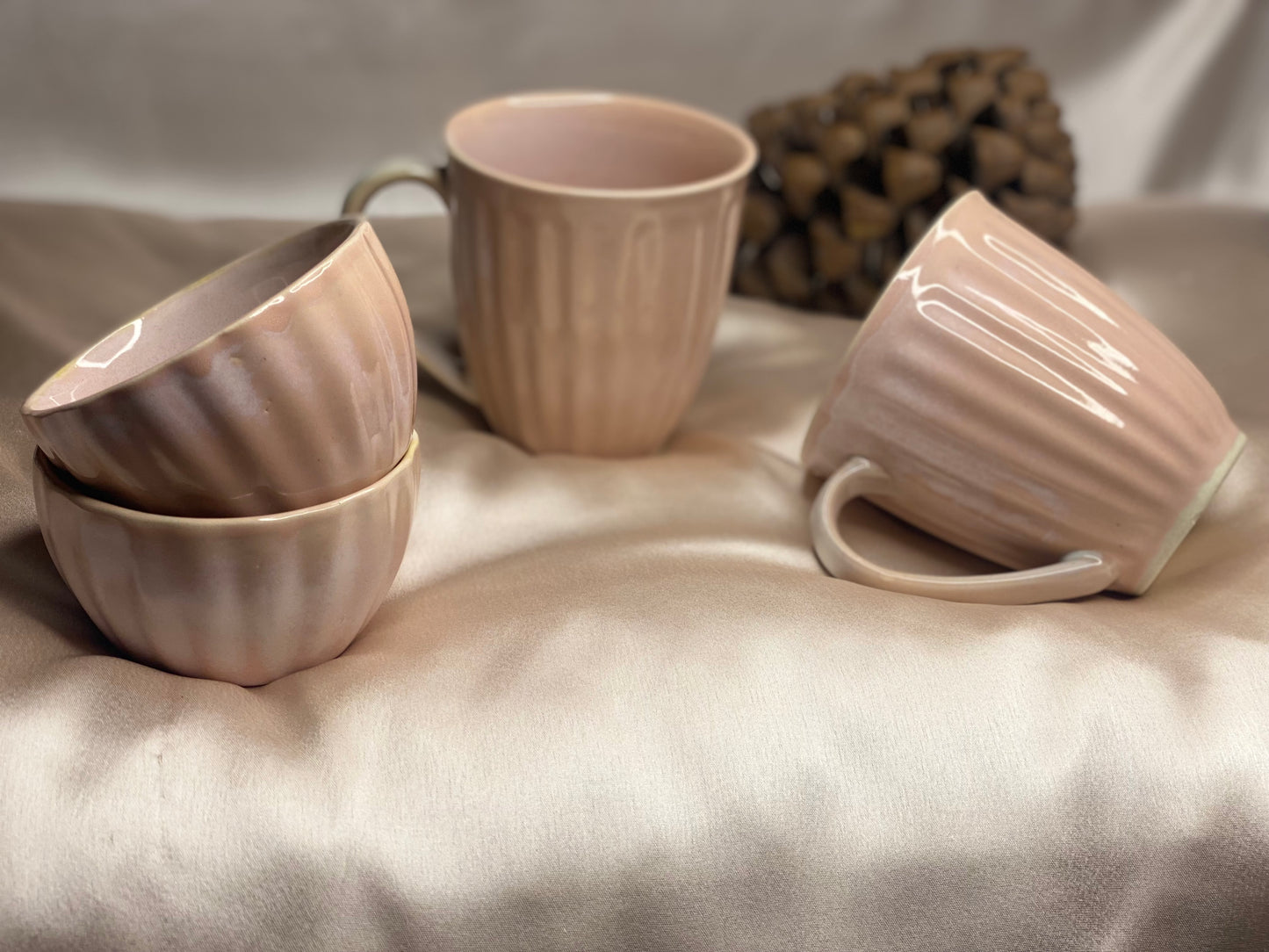 Pink Set of Mugs & Bowls